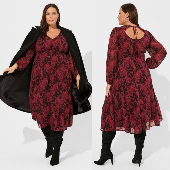torrid Dresses & Skirts - NWT Torrid 3 Paisley Tea Length Clip Dot Open Back A-Line Dress 3X 22 24